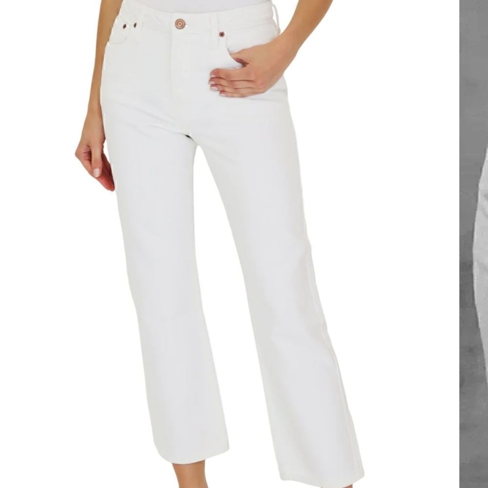 NWT Avec Les Filles High Rise Straight Leg Cropped Jeans Ecru Women's 31